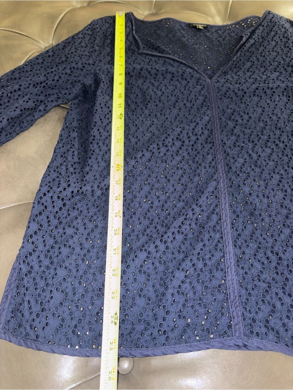 Talbots Blue Eyelet Open Knit Cardigan Top Size Small 100% Cotton Boho - Picture 5 of 8